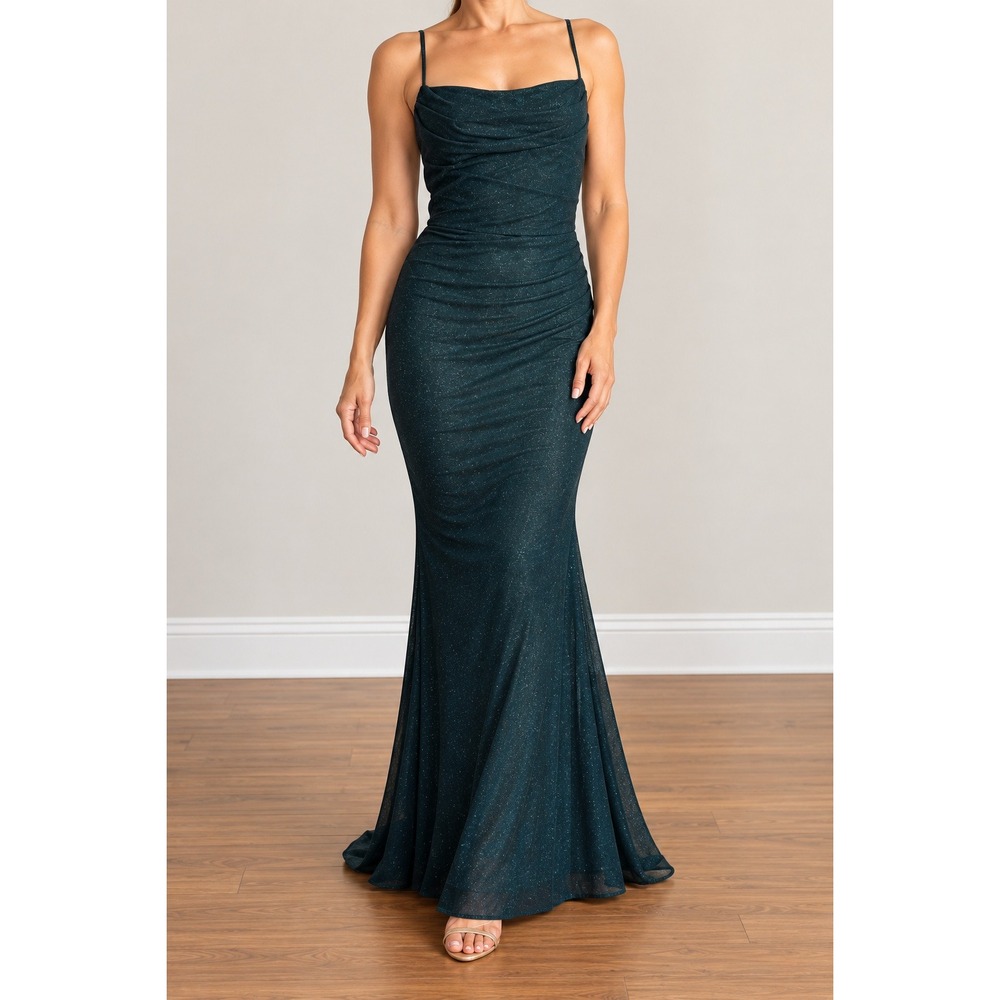 Windsor Cowl Neck Mesh Glitter Dress Small Green Glitter Evening Fairy Grunge